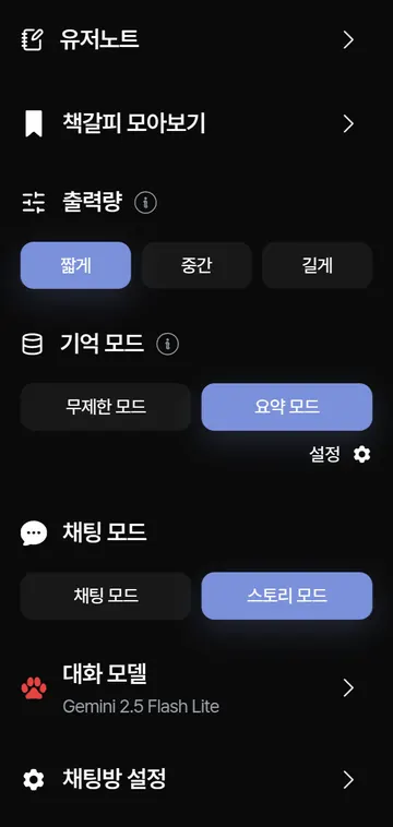 요약·무제한 기억과 채팅·스토리 모드