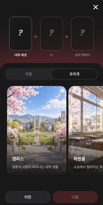 크로스오버의 배경·내 역할·상대 캐릭터 구성