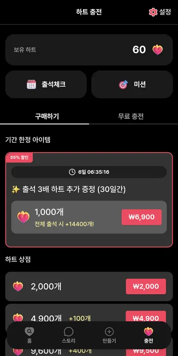 30일 출석 혜택 기간 한정 상품