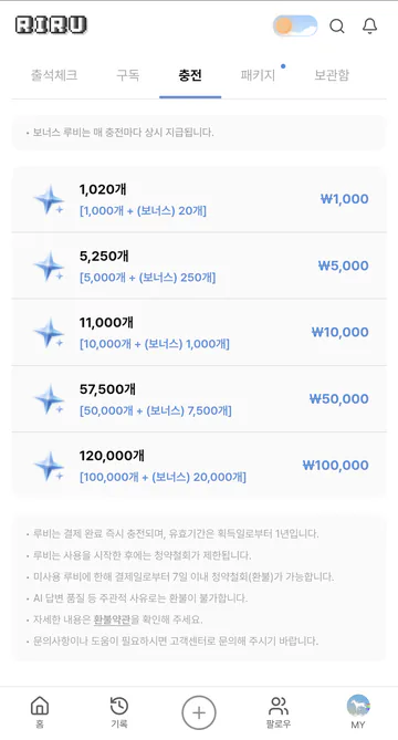 루비 상시 충전 5상품과 보너스