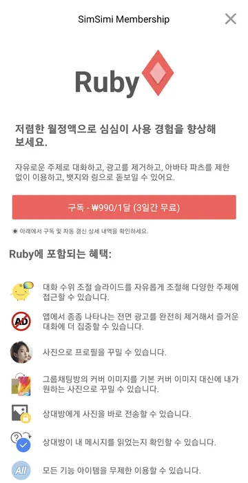 Ruby 월 990원 멤버십과 제공 혜택