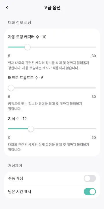 문맥 로딩량과 캐싱 세부 설정