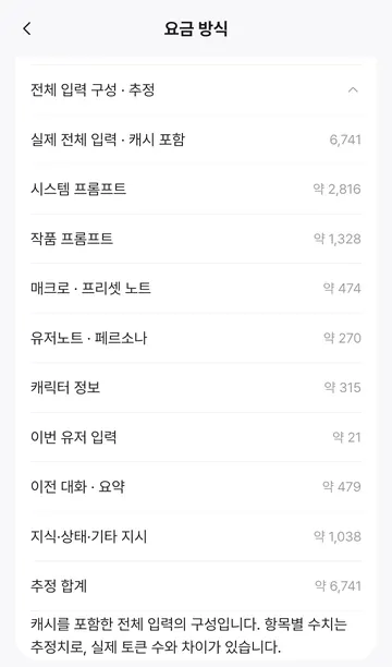 실제 영수증의 입력 구성 추정치
